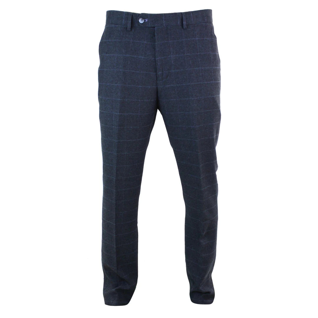 Mens Tweed Check Herringbone Peaky Blinders Trousers Tailored Fit Regular Retro