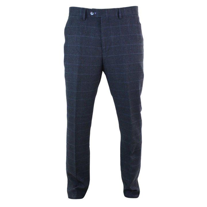 Mens Tweed Check Herringbone Peaky Blinders Trousers Tailored Fit Regular Retro