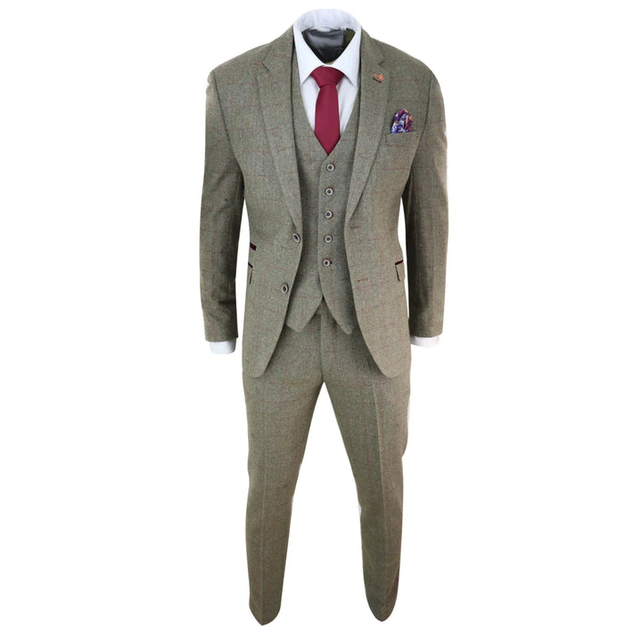 Cavani - Sage Green 3 Piece Tweed Suit