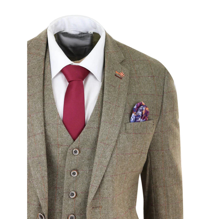 Cavani - Sage Green 3 Piece Tweed Suit