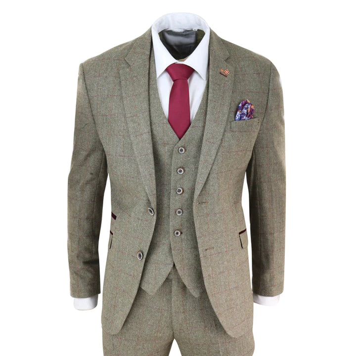 Cavani - Sage Green 3 Piece Tweed Suit