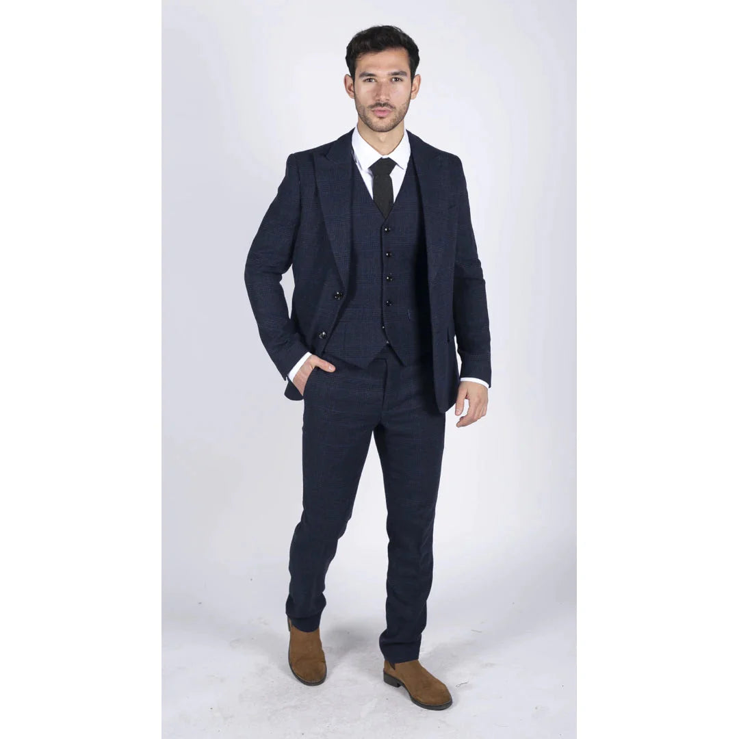 Harry Brown - Mens Classic Navy Tweed Suit 3 Piece Vintage