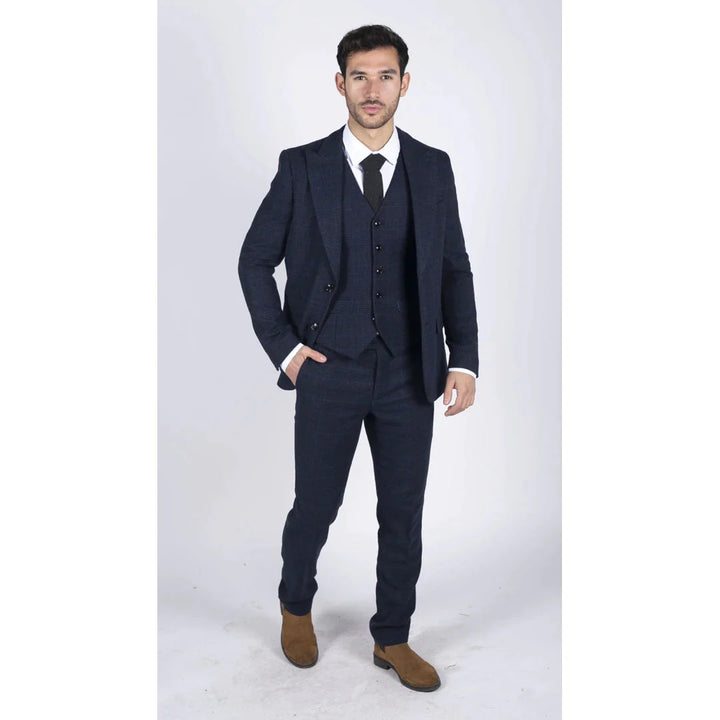 Harry Brown - Mens Classic Navy Tweed Suit 3 Piece Vintage