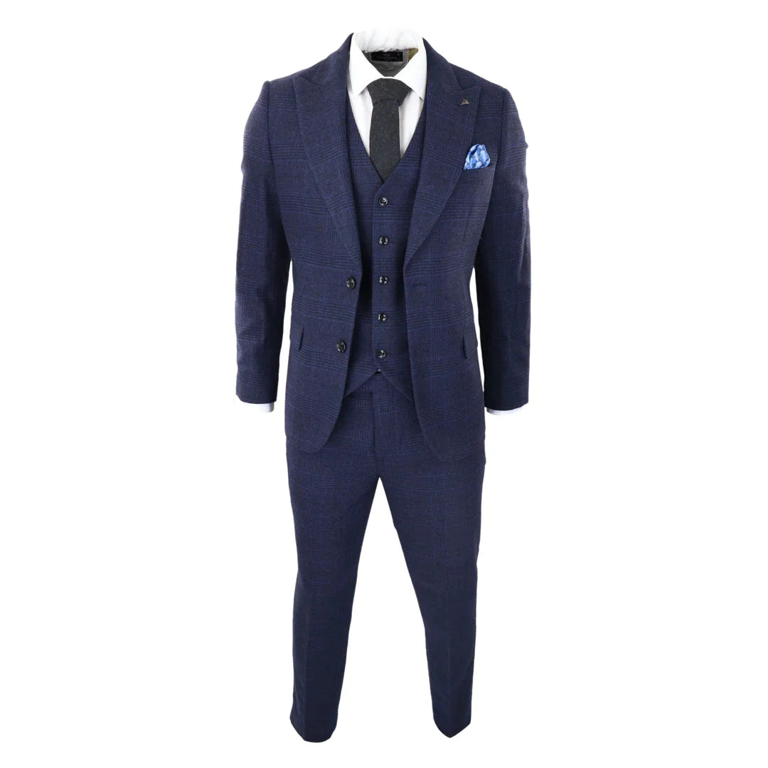 Harry Brown - Mens Classic Navy Tweed Suit 3 Piece Vintage