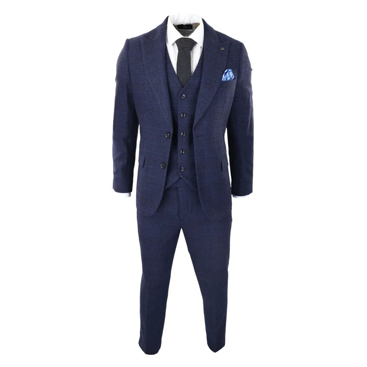 Harry Brown - Mens Classic Navy Tweed Suit 3 Piece Vintage