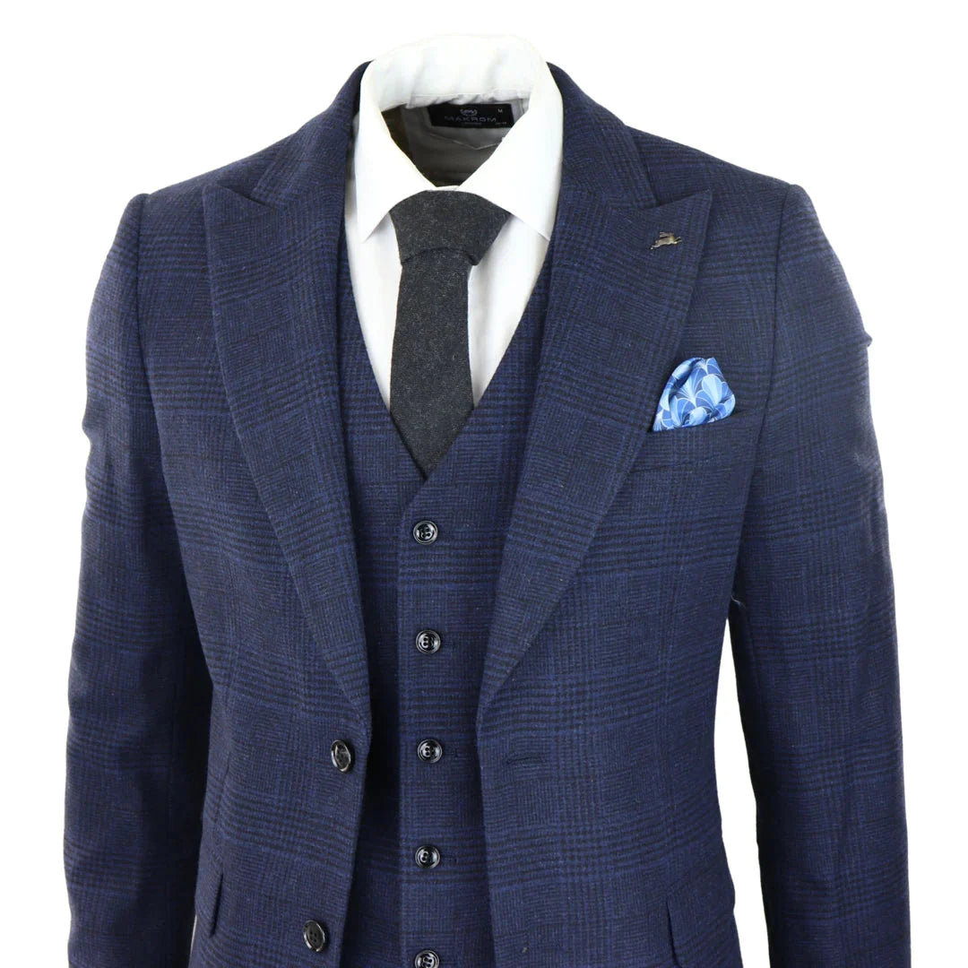 Harry Brown - Mens Classic Navy Tweed Suit 3 Piece Vintage