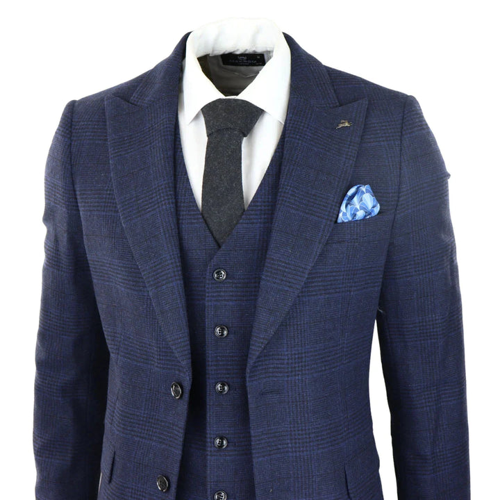Harry Brown - Mens Classic Navy Tweed Suit 3 Piece Vintage