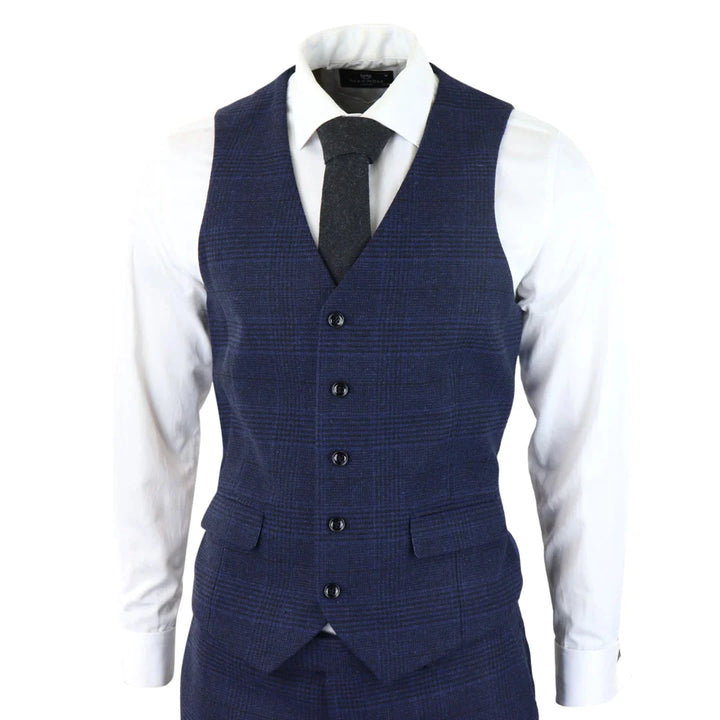 Harry Brown - Mens Classic Navy Tweed Suit 3 Piece Vintage
