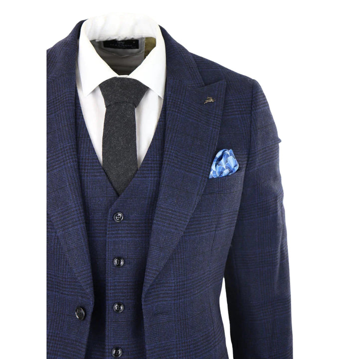 Harry Brown - Mens Classic Navy Tweed Suit 3 Piece Vintage