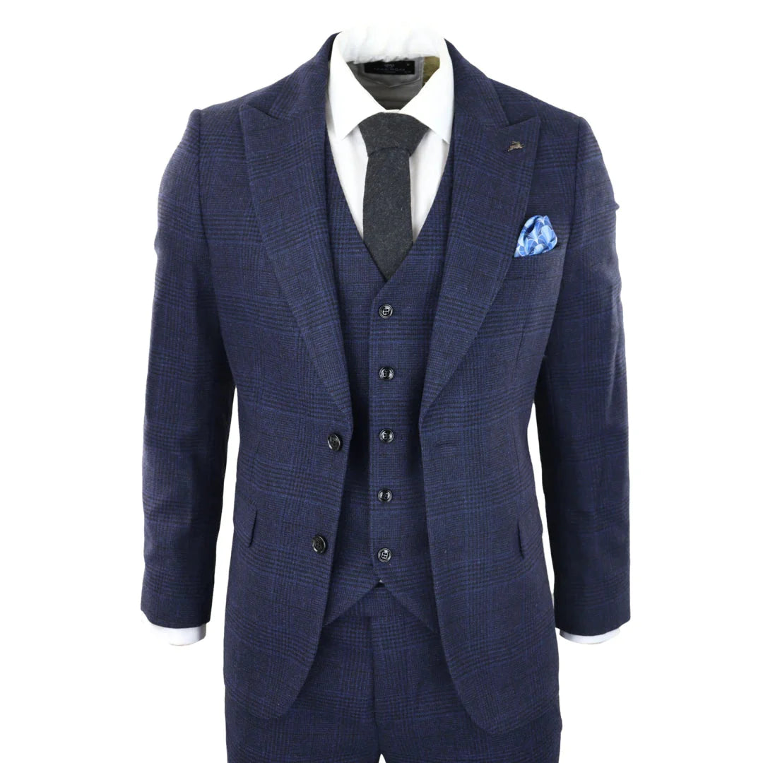 Harry Brown - Mens Classic Navy Tweed Suit 3 Piece Vintage