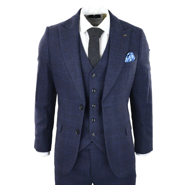 Harry Brown - Mens Classic Navy Tweed Suit 3 Piece Vintage