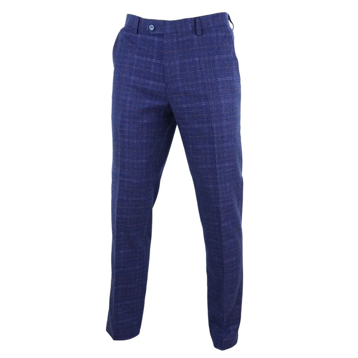 Mens Tweed Wool Check Vintage 1920s Classic Tailored Fit Trousers Regular Length