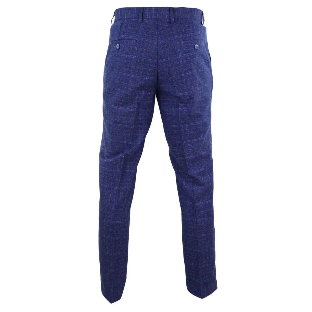 Mens Tweed Wool Check Vintage 1920s Classic Tailored Fit Trousers Regular Length