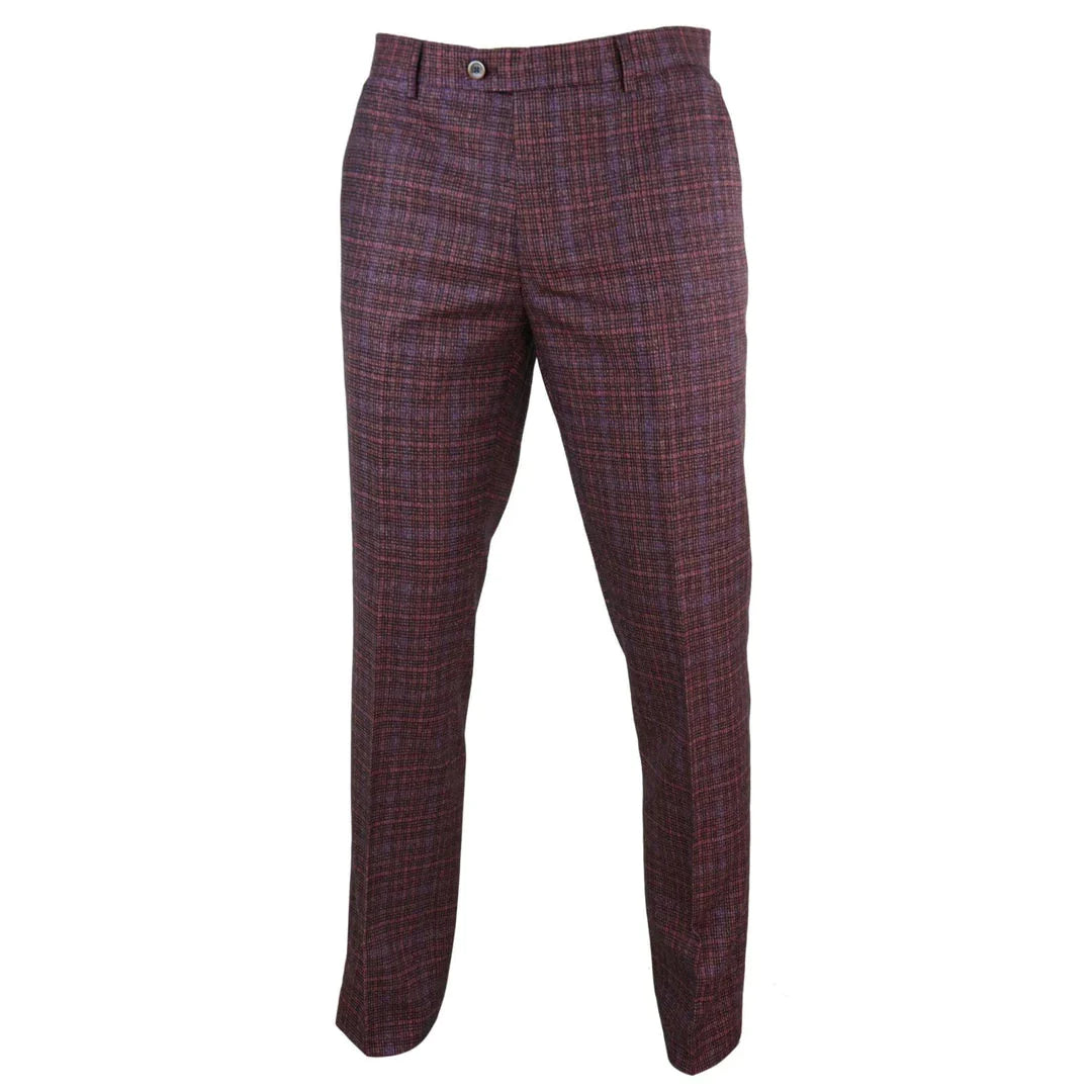 Mens Tweed Wool Check Vintage 1920s Classic Tailored Fit Trousers Regular Length