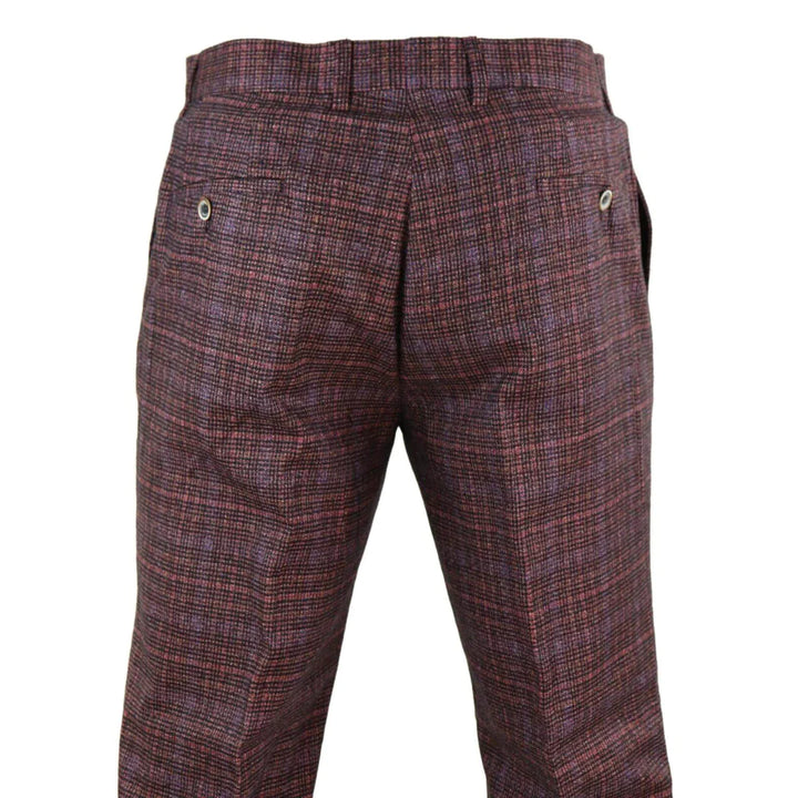 Mens Tweed Wool Check Vintage 1920s Classic Tailored Fit Trousers Regular Length