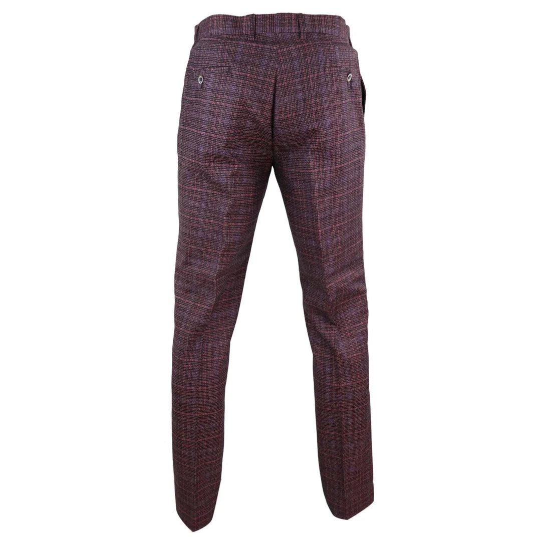 Mens Tweed Wool Check Vintage 1920s Classic Tailored Fit Trousers Regular Length