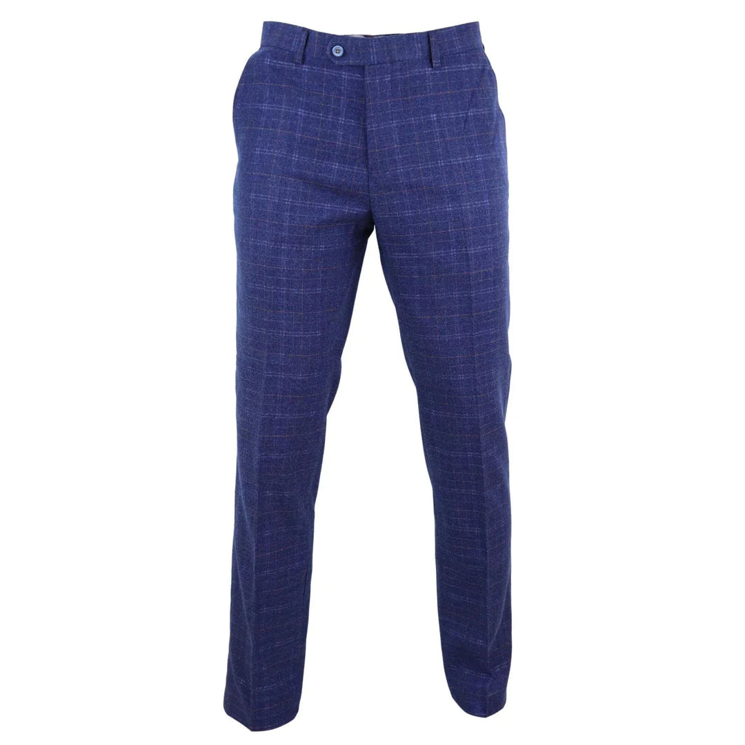 Mens Tweed Wool Check Vintage 1920s Classic Tailored Fit Trousers Regular Length