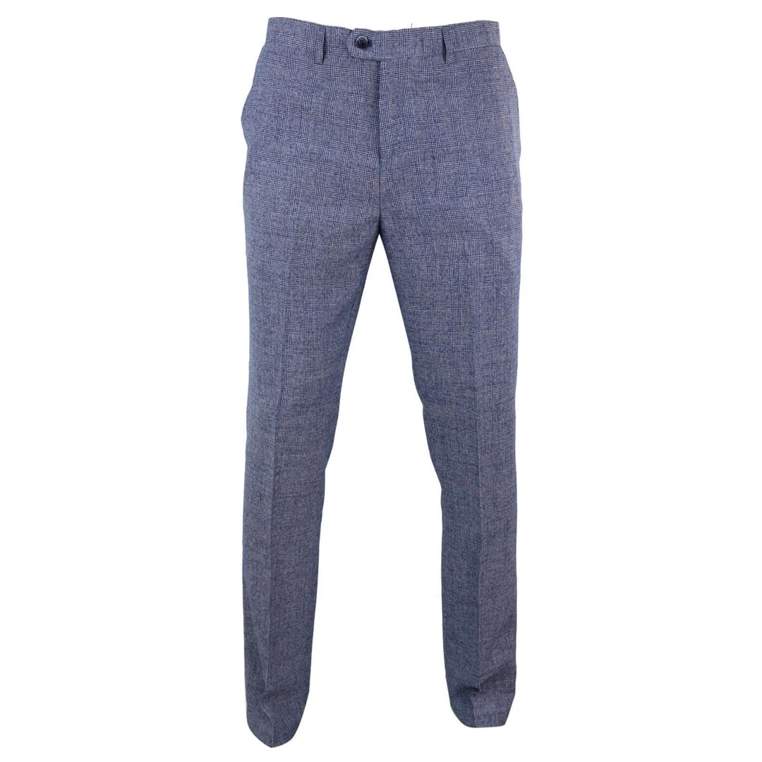 Mens Tweed Wool Check Vintage 1920s Classic Tailored Fit Trousers Regular Length