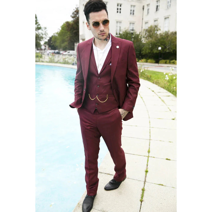 Mens Wine 3 Piece Suit