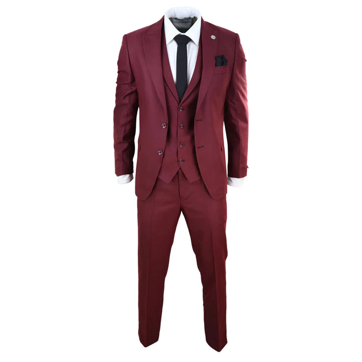 Mens Wine 3 Piece Suit