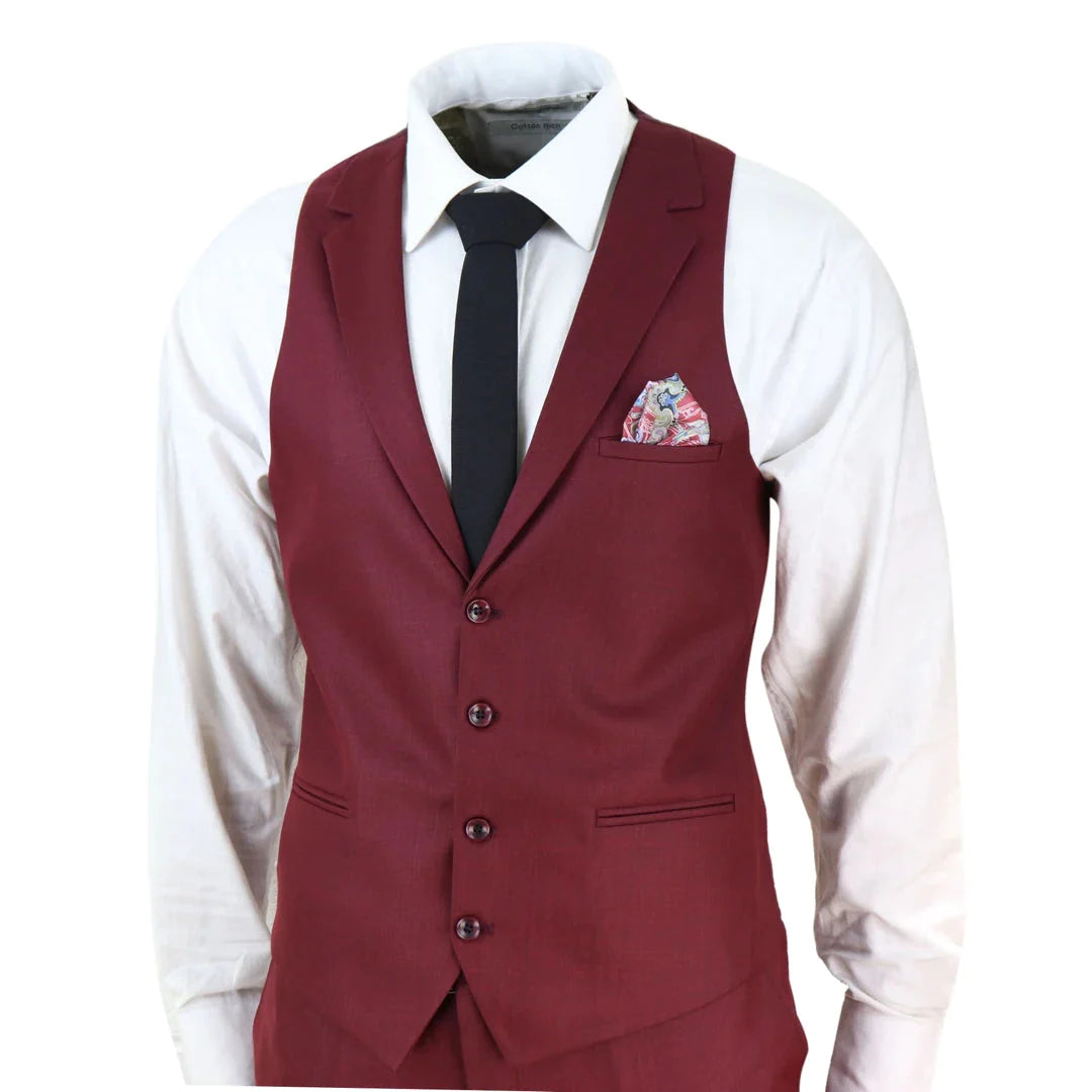 Mens Wine 3 Piece Suit