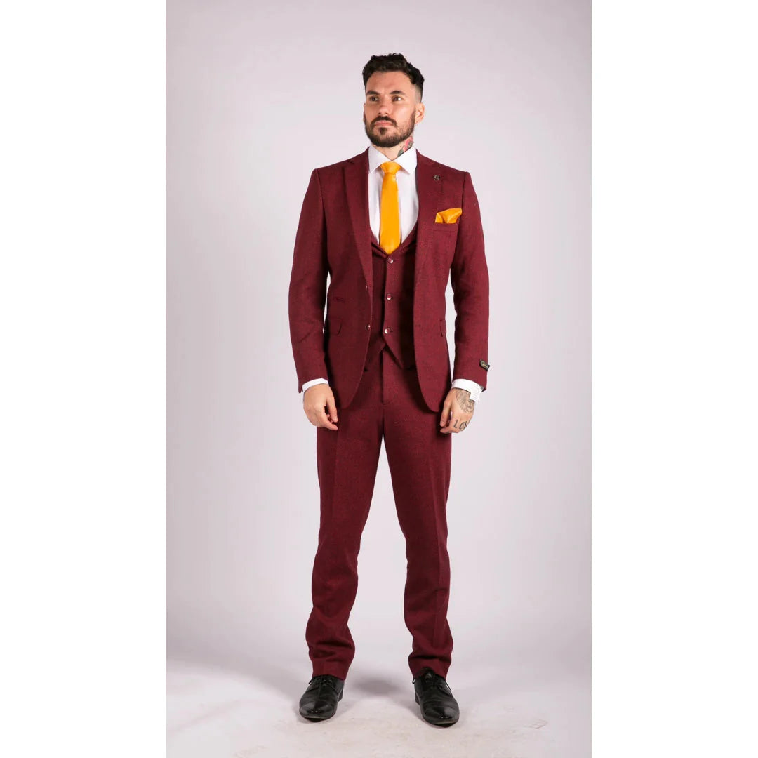 Tru Clothing - 3 Piece Wine Herringbone Suit