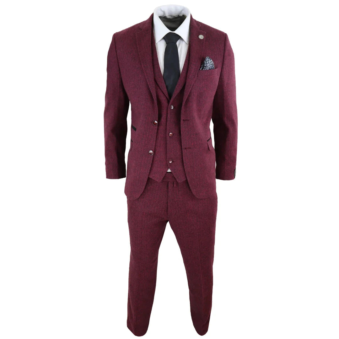 Tru Clothing - 3 Piece Wine Herringbone Suit