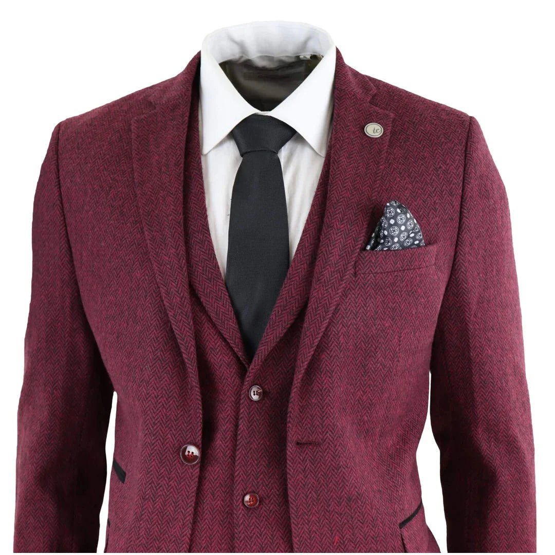 Tru Clothing - 3 Piece Wine Herringbone Suit