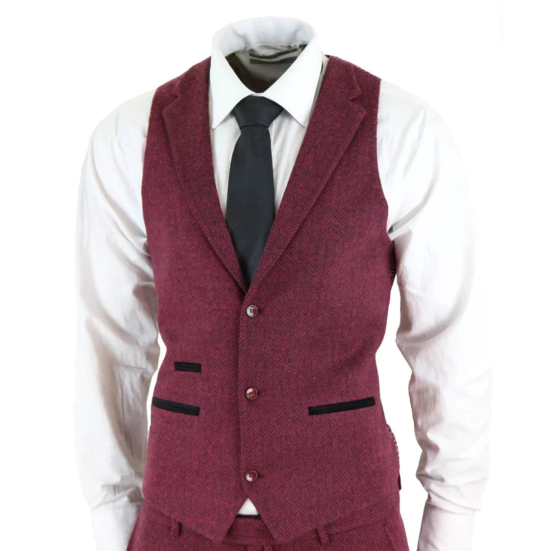 Tru Clothing - 3 Piece Wine Herringbone Suit