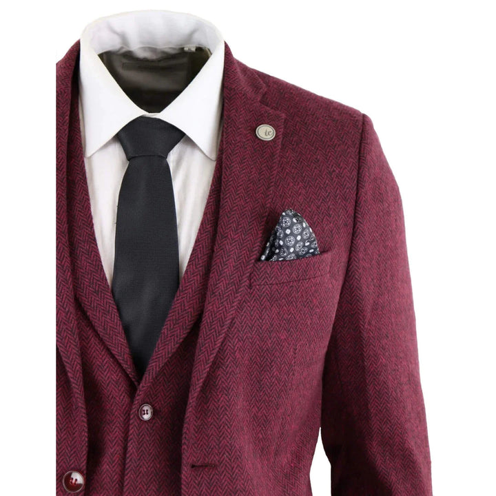 Tru Clothing - 3 Piece Wine Herringbone Suit