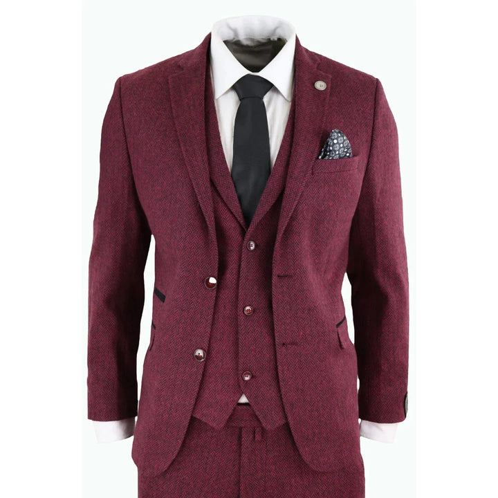 Tru Clothing - 3 Piece Wine Herringbone Suit