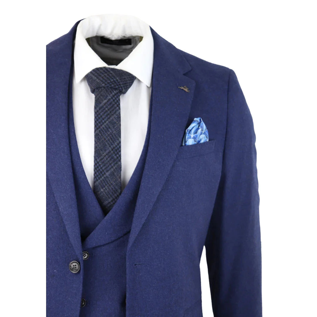 Mens Wool 3 Piece Blue Suit Double Breasted Waistcoat Wedding Party Vintage 1920s