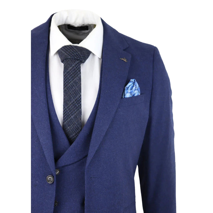 Mens Wool 3 Piece Blue Suit Double Breasted Waistcoat Wedding Party Vintage 1920s