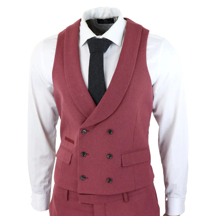 Mens Wool 3 Piece Burgundy Red Suit Double Breasted Wedding Party Vintage 1920s