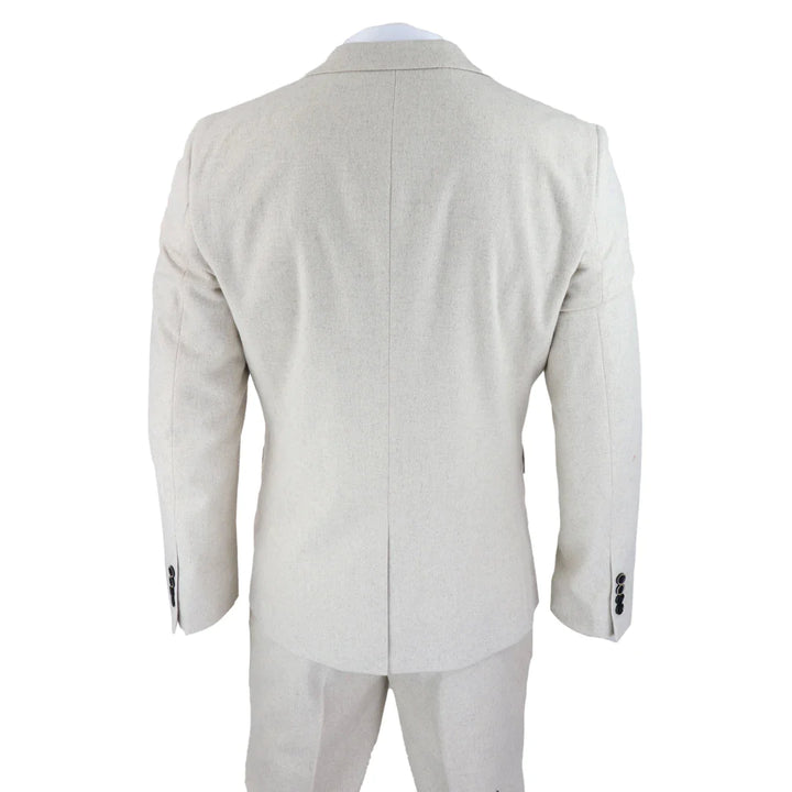 Mens Wool 3 Piece Cream Beige Suit Slim Fit Classic Wedding Party Vintage 1920s