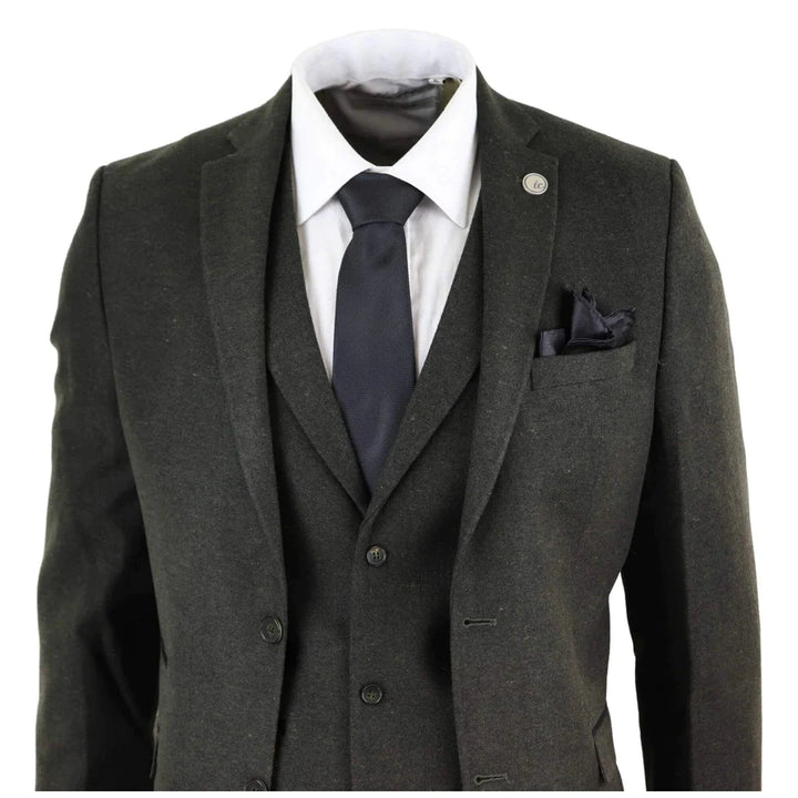 Tru Clothing - 3 Piece Olive Green Wool Tweed Suit