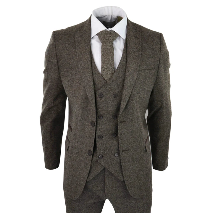 Tru Clothing - 3 Piece Brown Suit with Double Breast Waistcoat