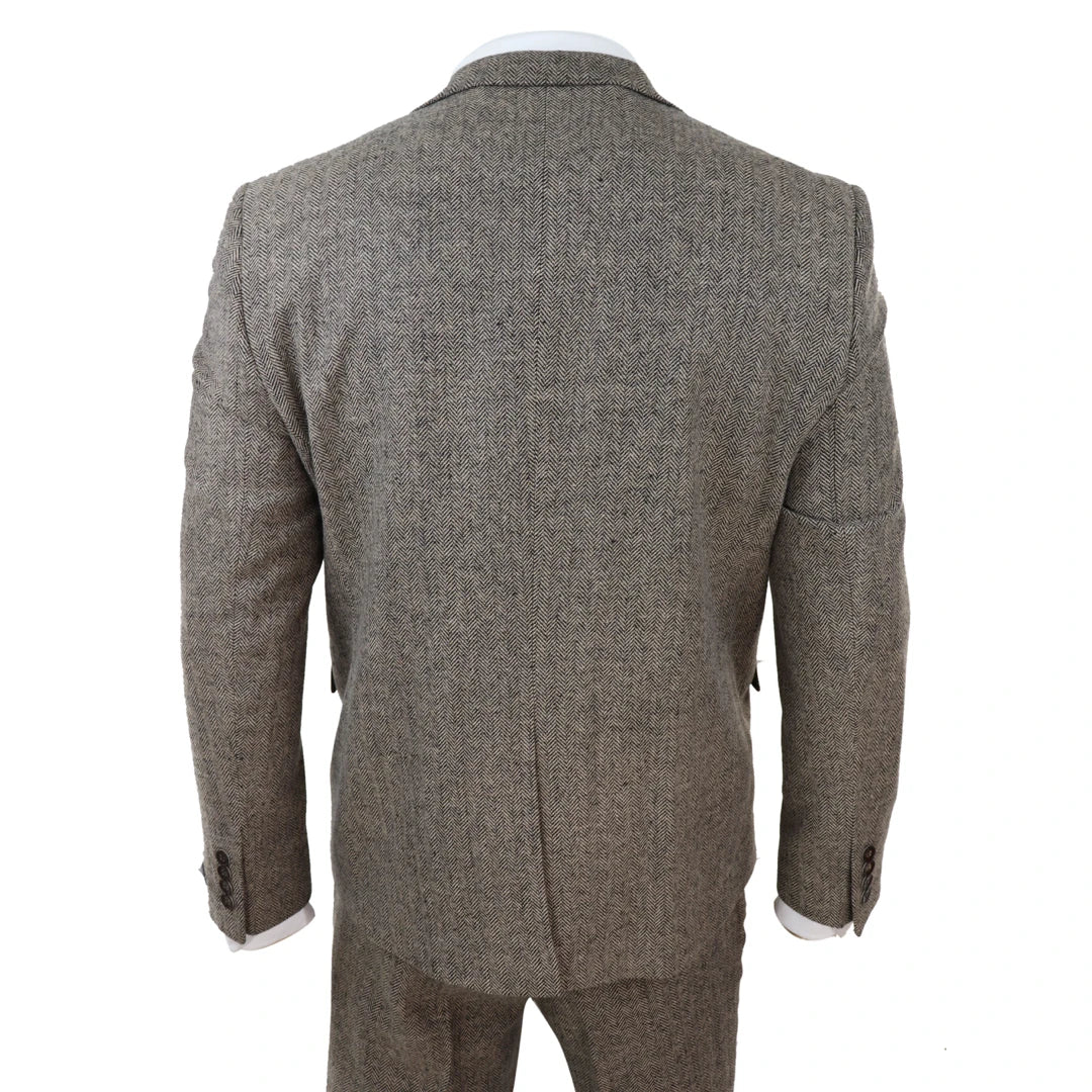 Oak-Brown Herringbone Tweed 3 Piece Suit