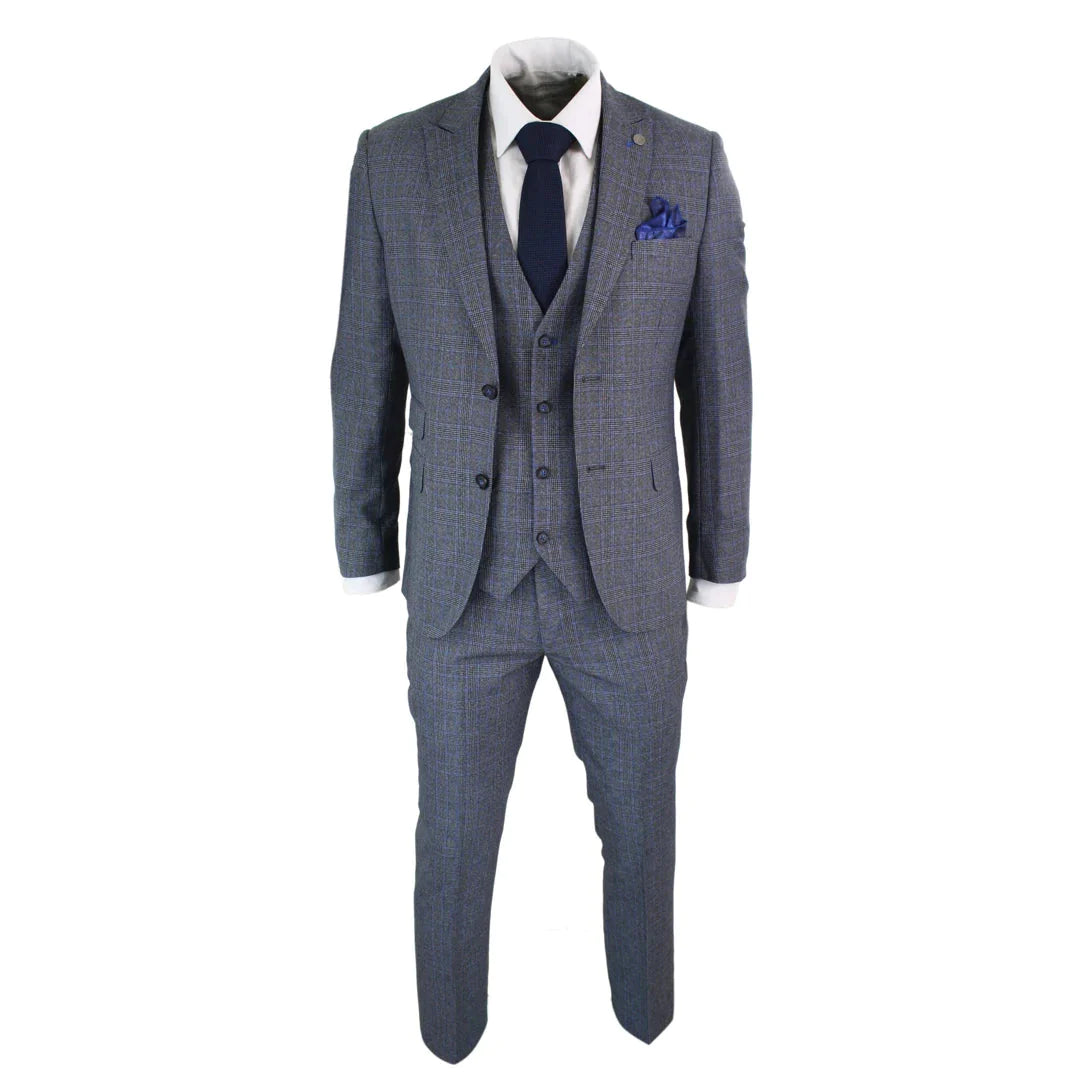 Paul Andrew - Mens 3 Piece Tailored Fit Prince Of Wales Tweed Suit