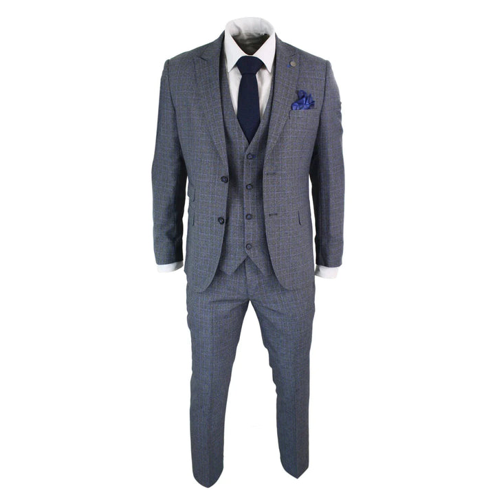 Paul Andrew - Mens 3 Piece Tailored Fit Prince Of Wales Tweed Suit