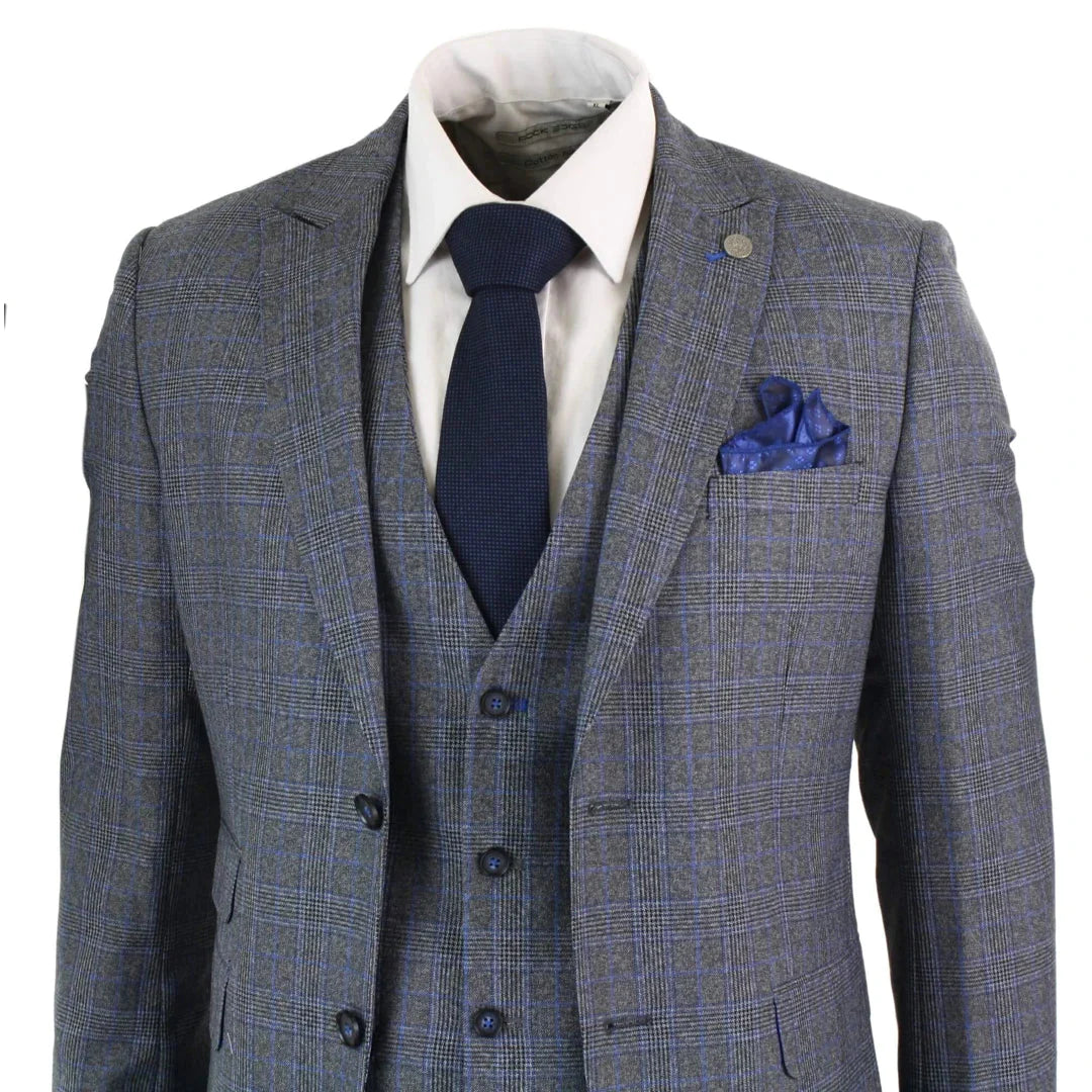 Paul Andrew - Mens 3 Piece Tailored Fit Prince Of Wales Tweed Suit