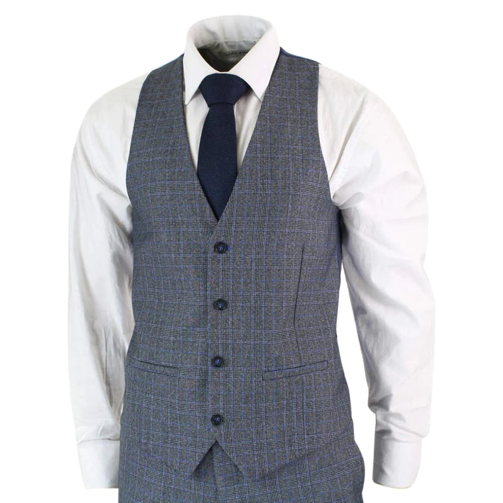 Paul Andrew - Mens 3 Piece Tailored Fit Prince Of Wales Tweed Suit