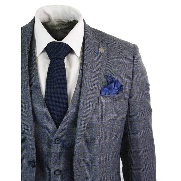 Paul Andrew - Mens 3 Piece Tailored Fit Prince Of Wales Tweed Suit