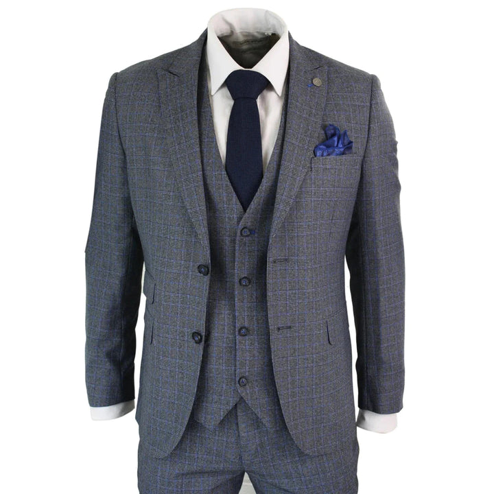 Paul Andrew - Mens 3 Piece Tailored Fit Prince Of Wales Tweed Suit