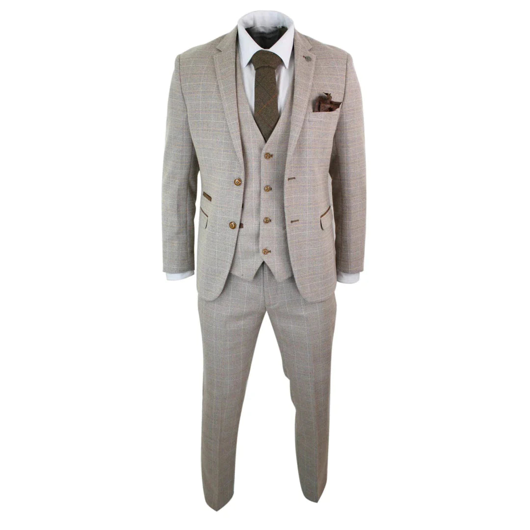 Paul Andrew - Mens Beige Brown 3 Piece Suit