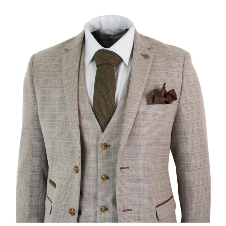 Paul Andrew - Mens Beige Brown 3 Piece Suit