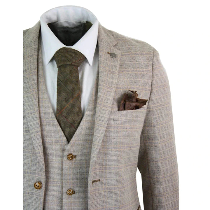 Paul Andrew - Mens Beige Brown 3 Piece Suit