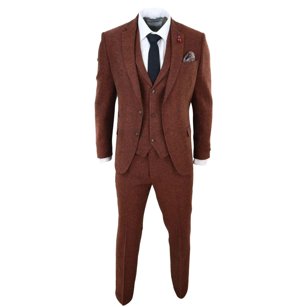 Tru Clothing - 3 Piece Rust Herringbone Suit