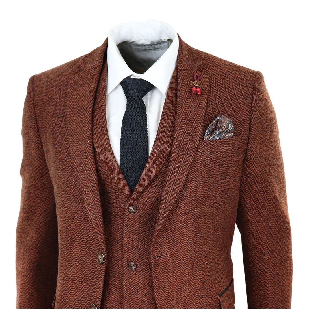 Tru Clothing - 3 Piece Rust Herringbone Suit