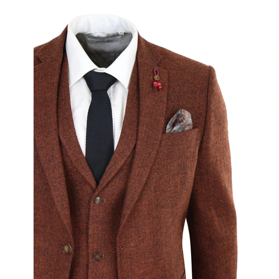 Tru Clothing - 3 Piece Rust Herringbone Suit